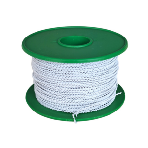 Zolldraht mit weisser Kunststoffummantelung auf grüner Spule. 250 Meter.